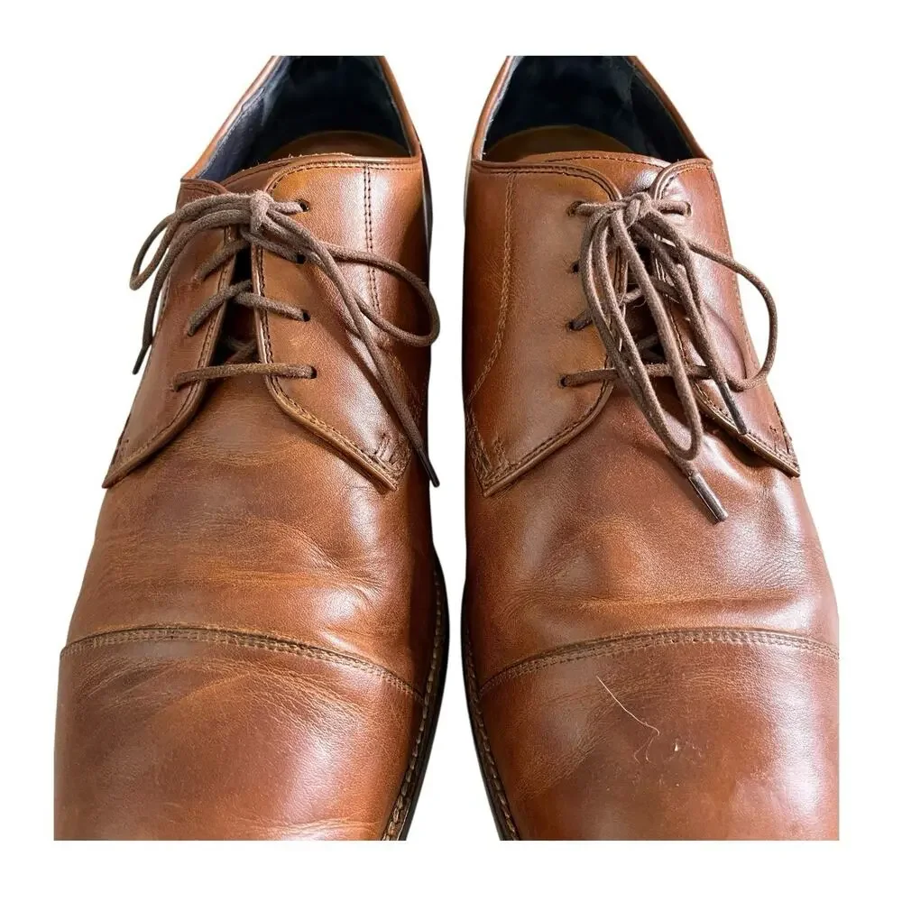 Cole Haan Grand.OS Lenox Hill Leather Dress Shoe Sz 13 Wide Cognac Cap Toe Derby